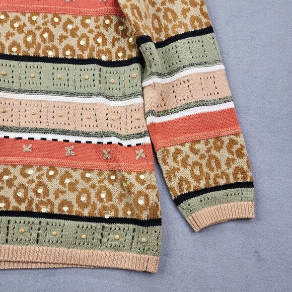 Alfred Dunner Sweater Women's Small Multicolor Striped Sequins Long Sleeve Top - Picture 7 of 9